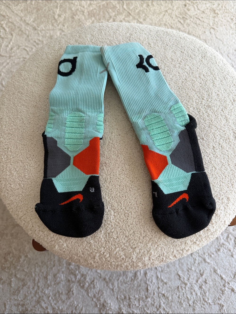 Nike KD kids Mint Green and Black Athletic Crew Socks with Orange Accents